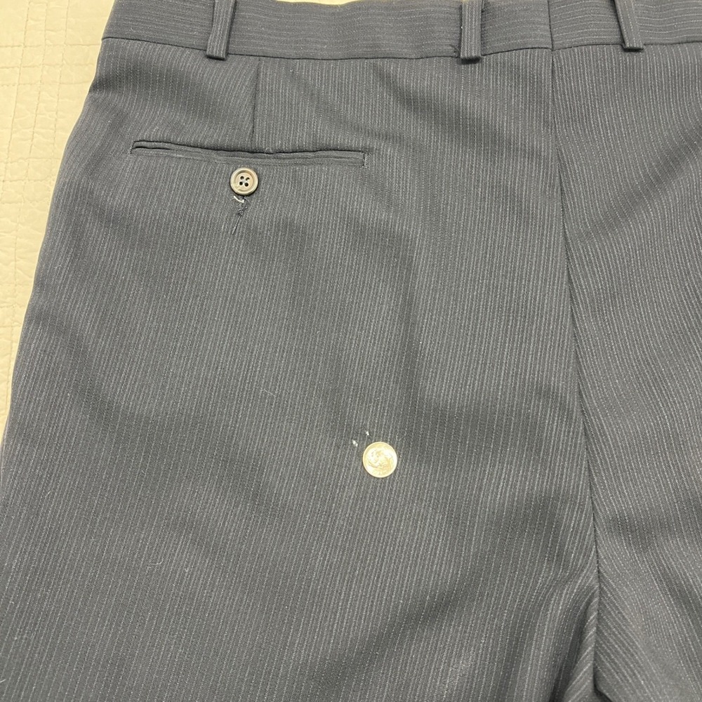 Ralph Lauren Mens Navy Textured Pinstripe Double Breasted Suit 48R 1998 *note - Picture 10 of 16